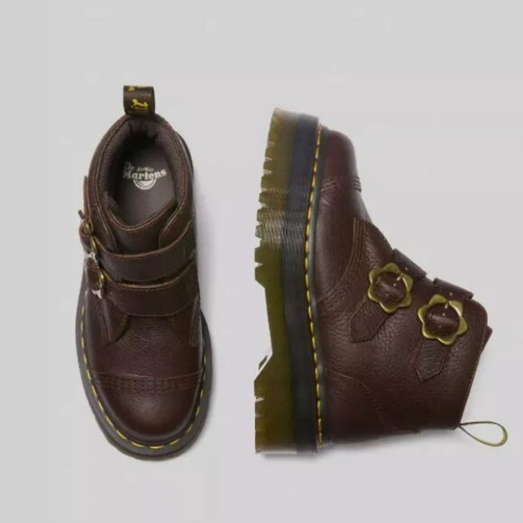 Dr Martens DEVON FLOWER BUCKLE PLATFORMS MSRP$240 Grizzly DK Brown Cute & Chic - Picture 15 of 16